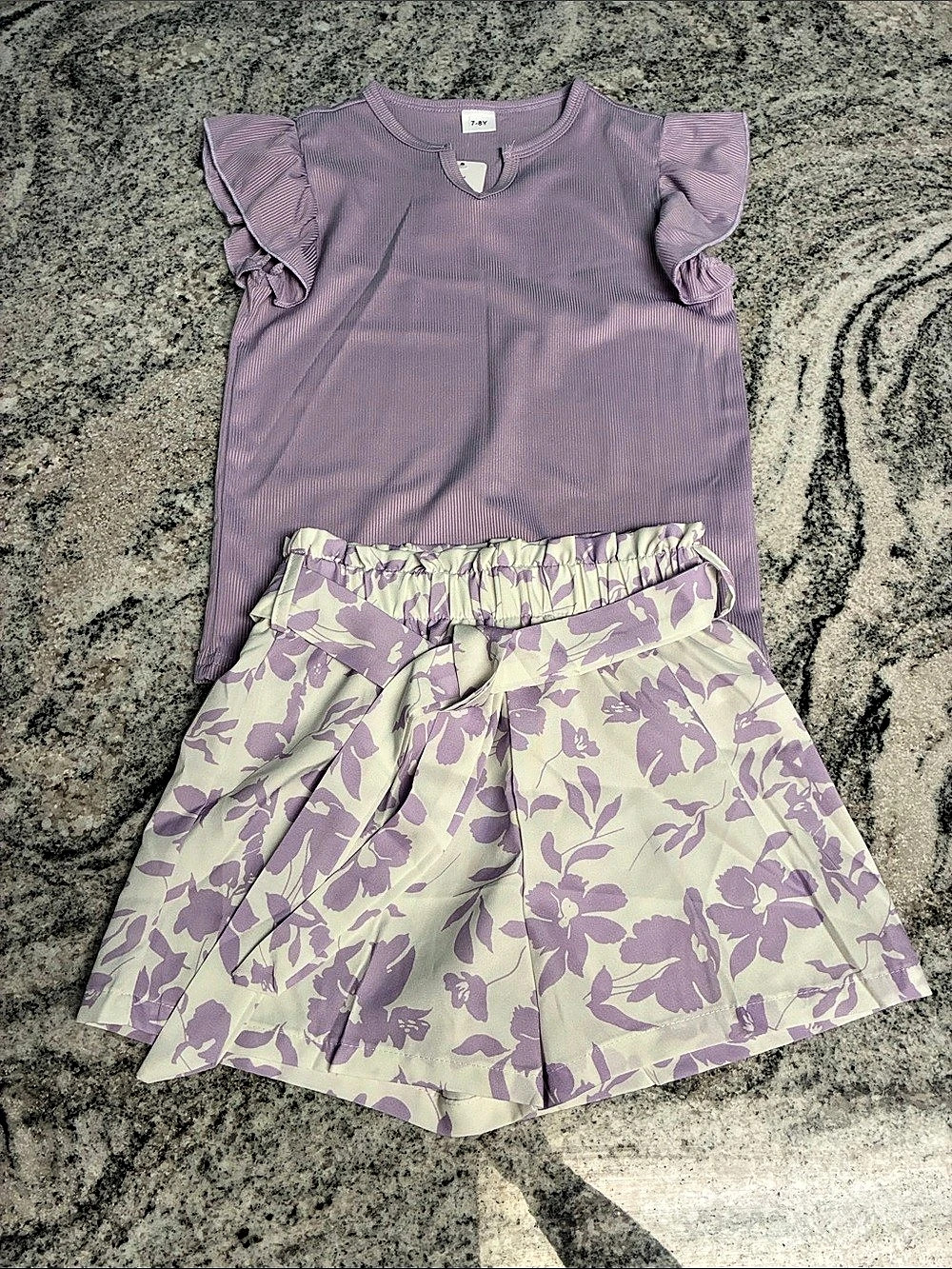 Girls Floral Matching Set Purple & White Size 7-8Y NWT